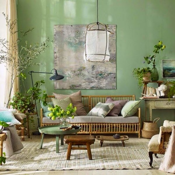 Hay bùng nổ với đồ mây và những mảng miếng xanh non mượt mà. 